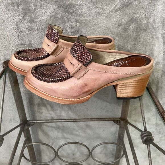 Freebird by Steven Open Back Collins Clog Tan Leather Brn. tan Snake size 6 - Picture 1 of 13
